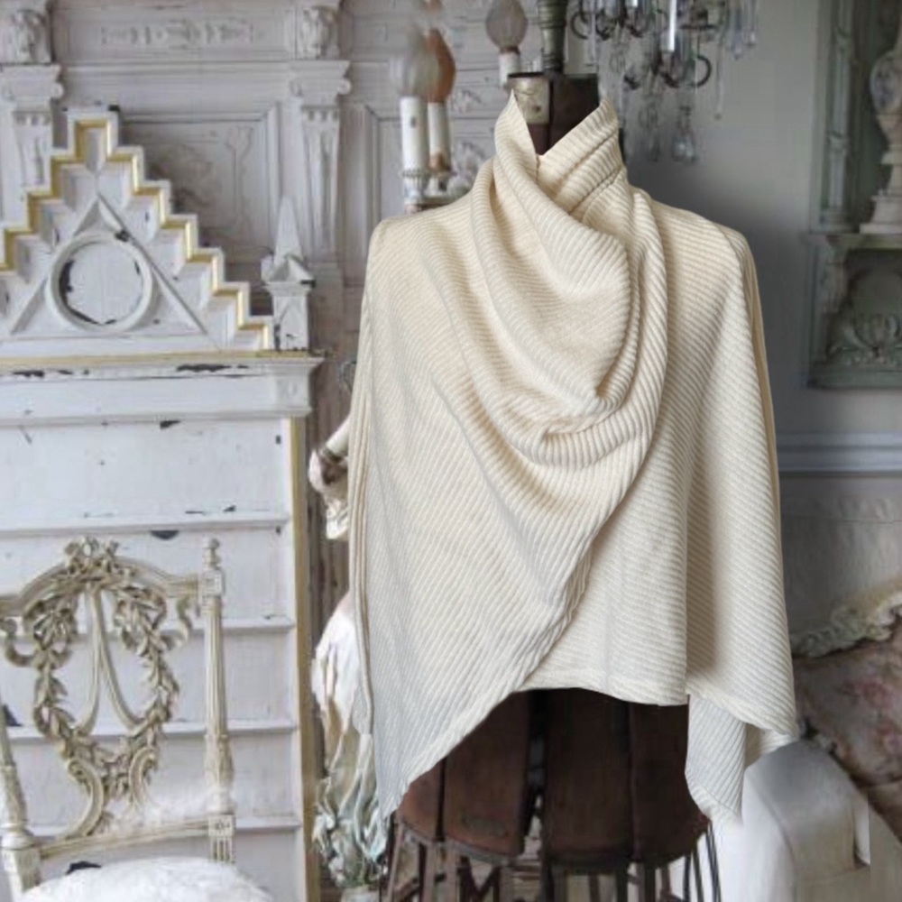 BYCHANCE • Ivory Sonia Long-Sleeve Cardigan Wrap Shawl Sweater - Picture 7 of 7